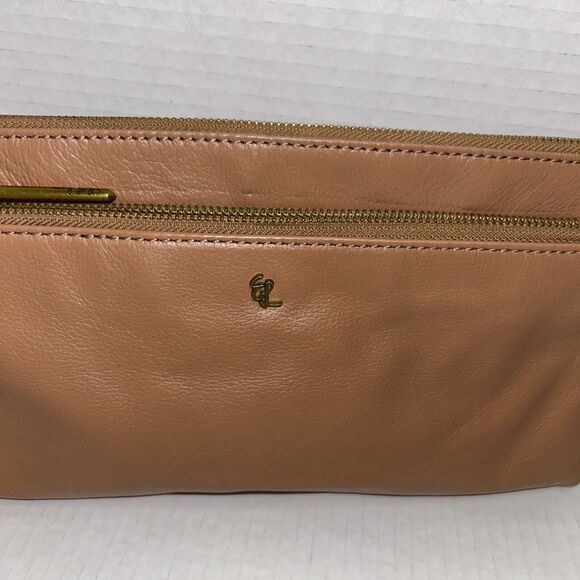 Elliot Lucca Brown Tan Leather Crossbody Bag Purse Zip Top removable Strap - Picture 2 of 16